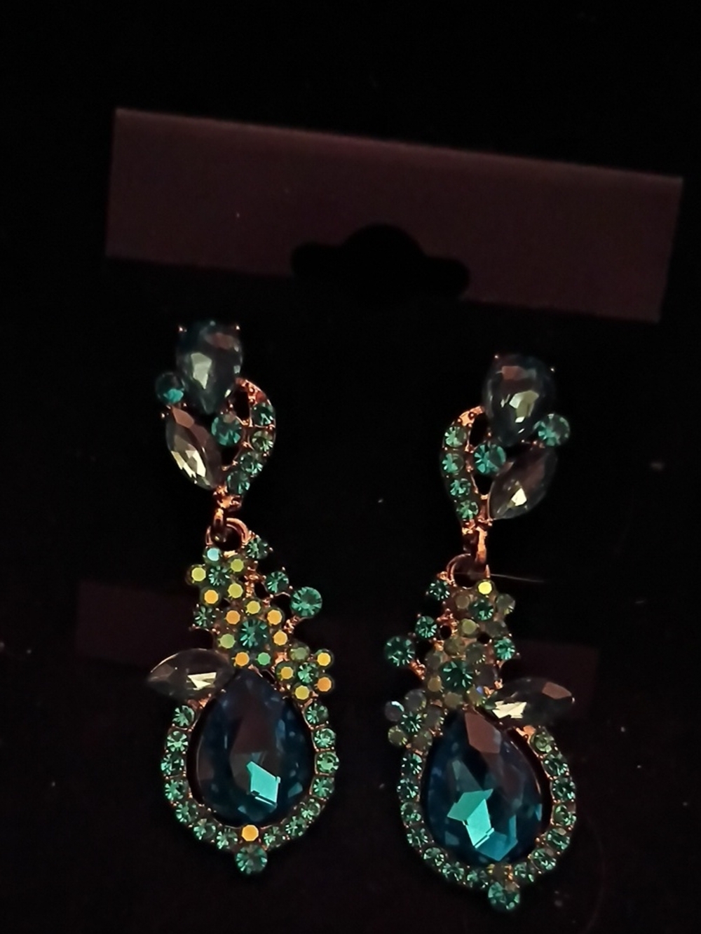 Crystal Teardrop Drop Earrings in Teal and Blue -